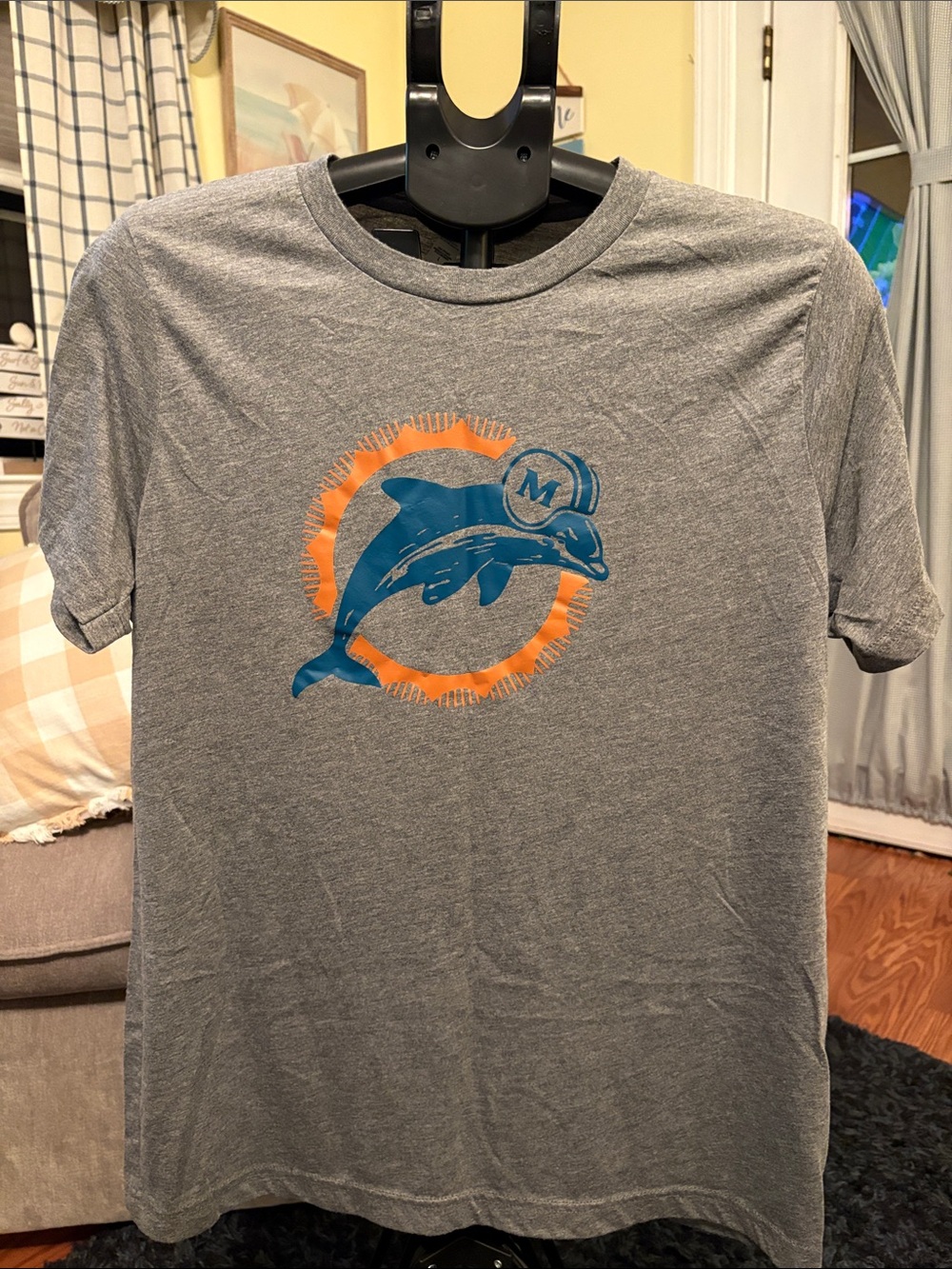 NFL Gray Tee with Blue Dolphin and Orange Accent